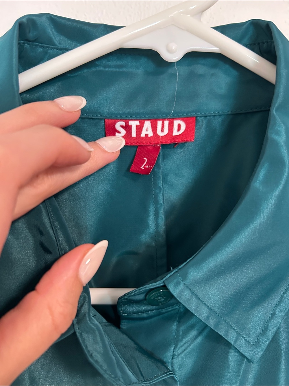 STAUD Teal Sleeveless Shirt Midi Dress with Belt - Picture 2 of 4